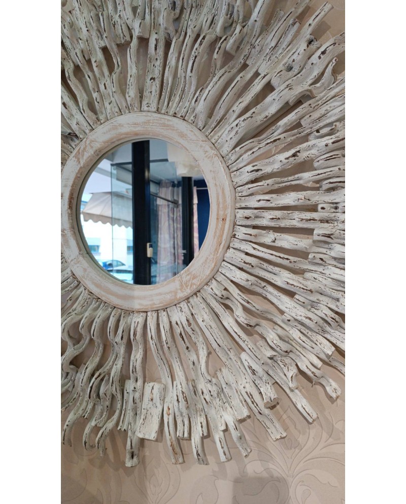 Mirror round Sun Wood Washed White  Jolipa