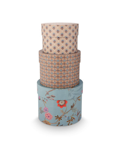 Box Round Blooming Tales Blue-Khaki set 3 Pip Studio